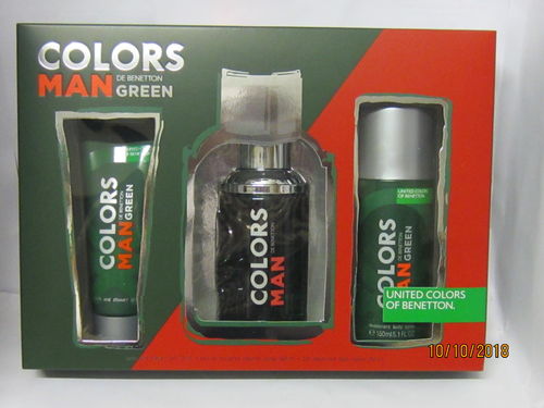 MAN GREEN COLORS CASE by Beneton cologne + deodorant + bath gel