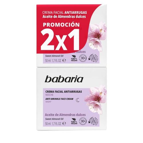 Babaria Crema Facial Antiarrugas Noche 2x1 Crema de noche antiarrugas con aceite de almendras dulces